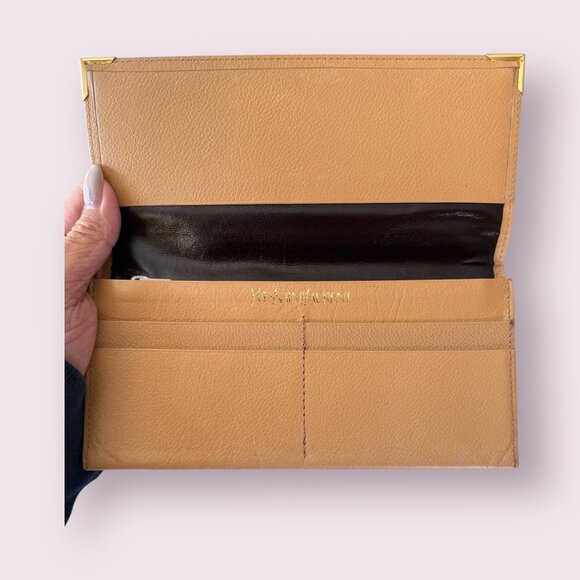 Vintage Yves Saint Laurent YSL Tan Leather Long Slim Bi-Fold Wallet - Picture 5 of 11